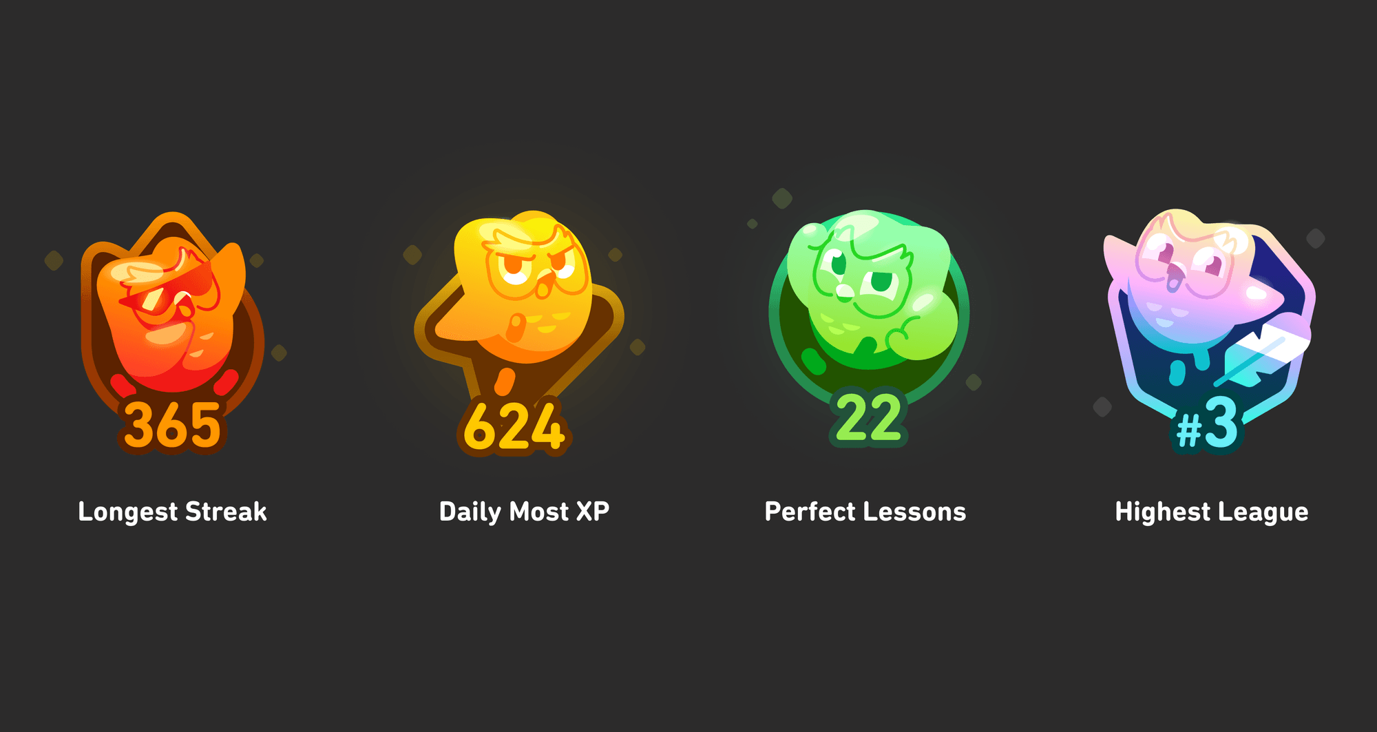 Duolingo achievements screen showing a personal-best reward and progress toward achievement milestones