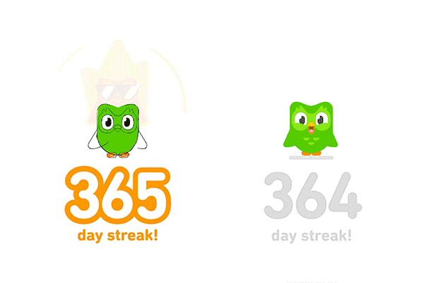 Animated Duolingo streak milestone concept showing Duo transforming into a fiery phoenix