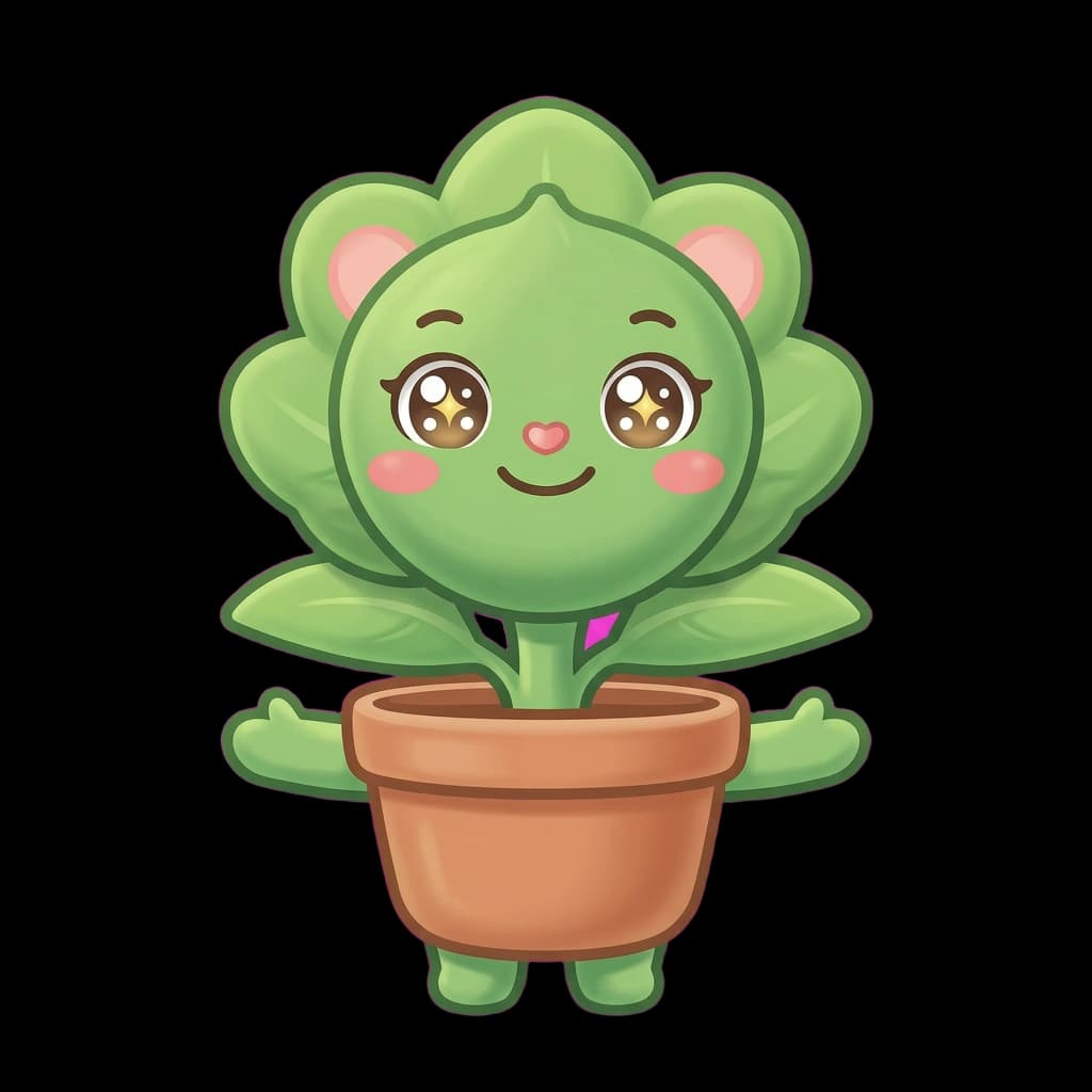 Bloom the Plant, a gentle kawaii mascot for savings growth