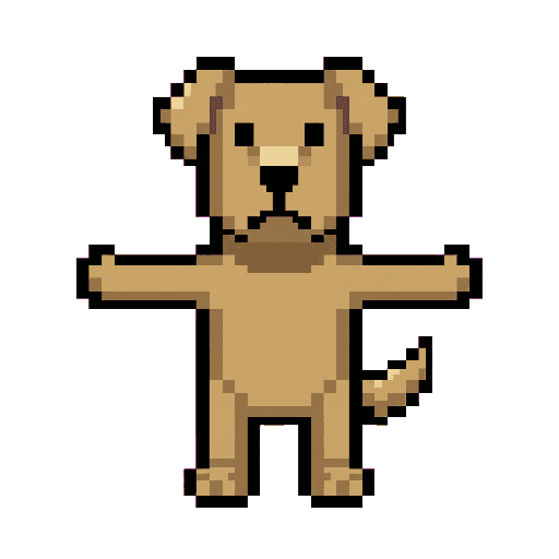 Dog mascot in the Pixel Art art style shown as a gamified shopping mascot