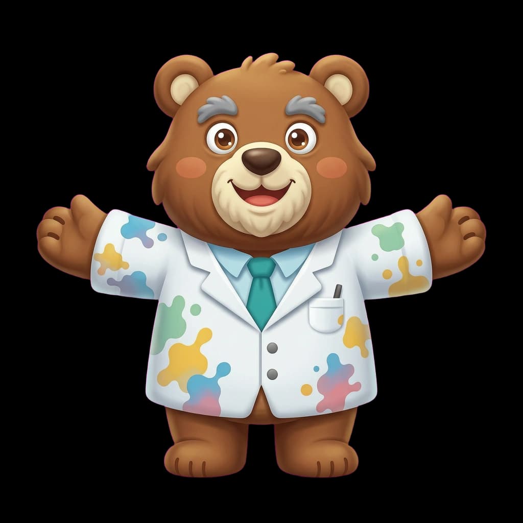 Dr. Bumbles, an eccentric old bear plushie mascot for science education