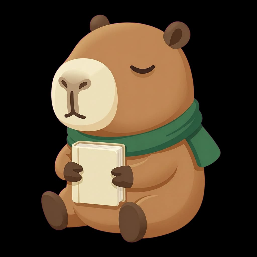 Momo the Capybara, a calm plushie mascot for study and reading apps