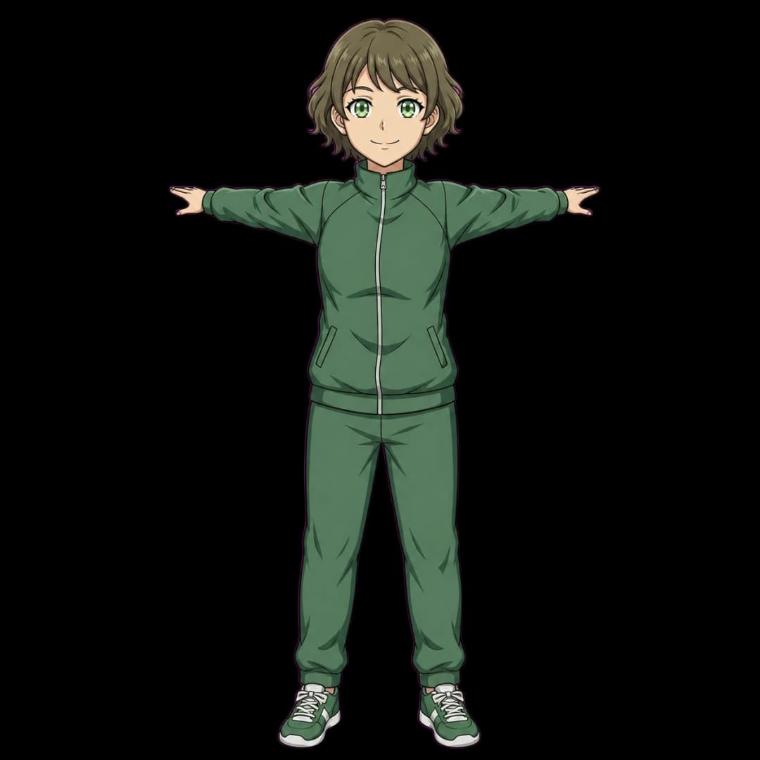 Coach Kito, a full-body anime wellness coach mascot in green training clothes