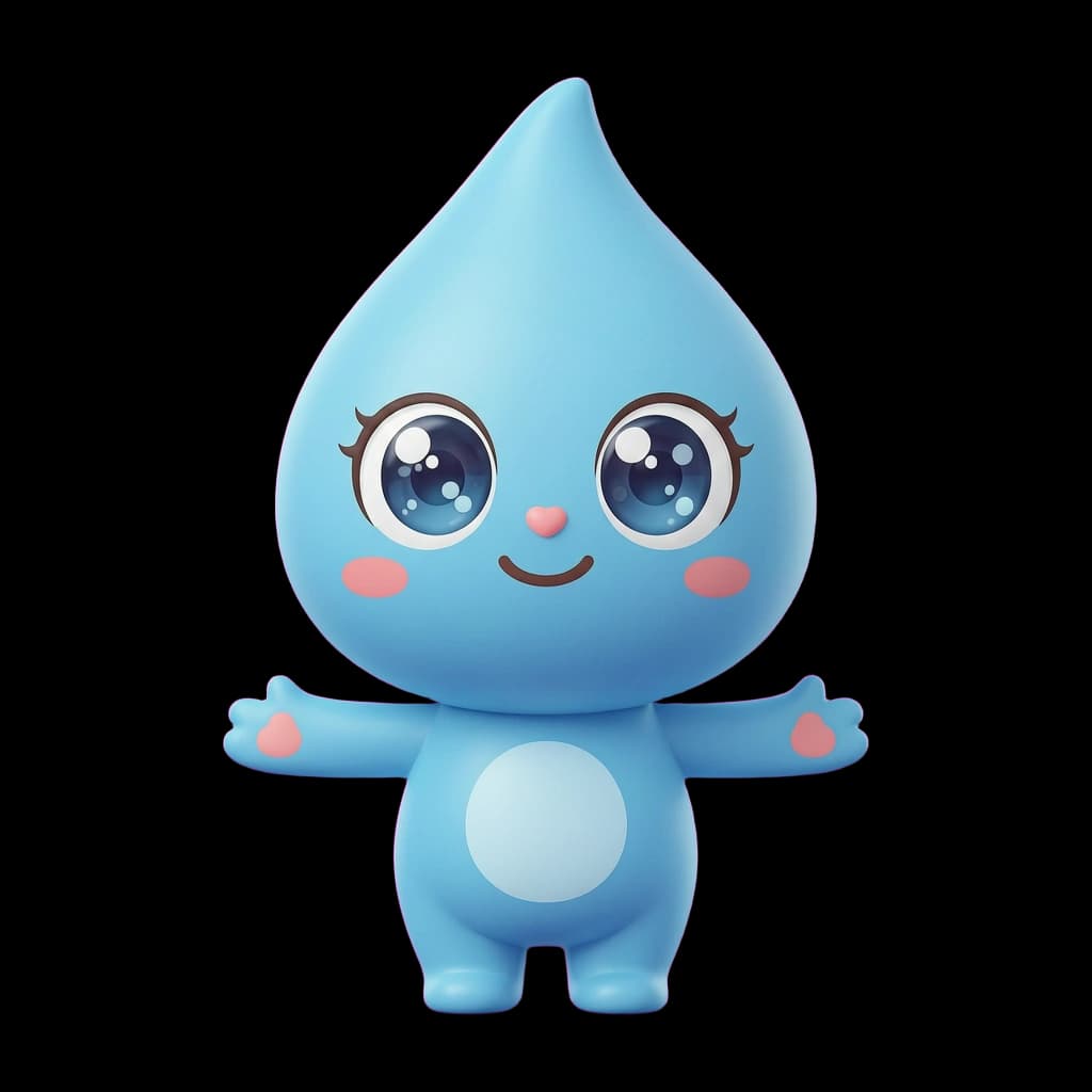 Dew the Water Drop, a cheerful chibi mascot for hydration habits