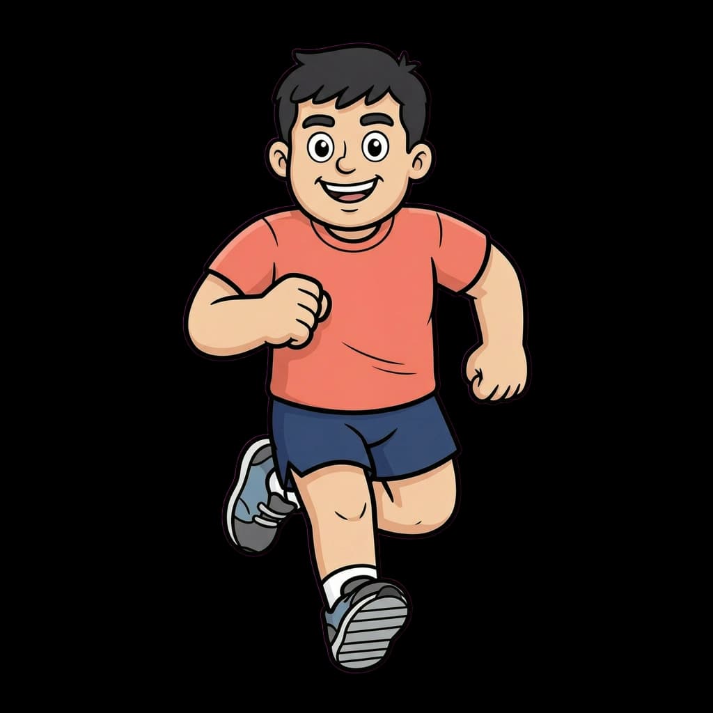 Juno the Runner, an energetic cartoon fitness mascot running toward the viewer