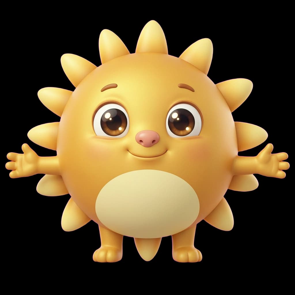 Sola the Sun, a warm 3D render wellness mascot with a friendly smile
