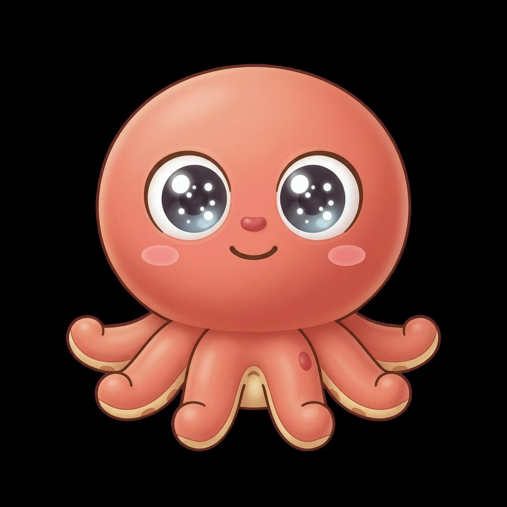 Otti the Octopus, a chibi mascot with eight tentacles for creative apps