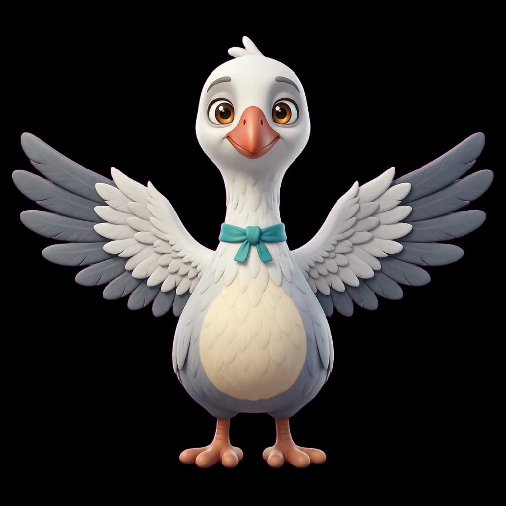 Clara the Crane, an elegant Pixar-style collaboration mascot