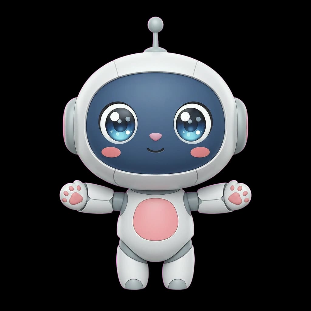 Bibi the Booking Bot, a compact chibi robot mascot for travel reservations