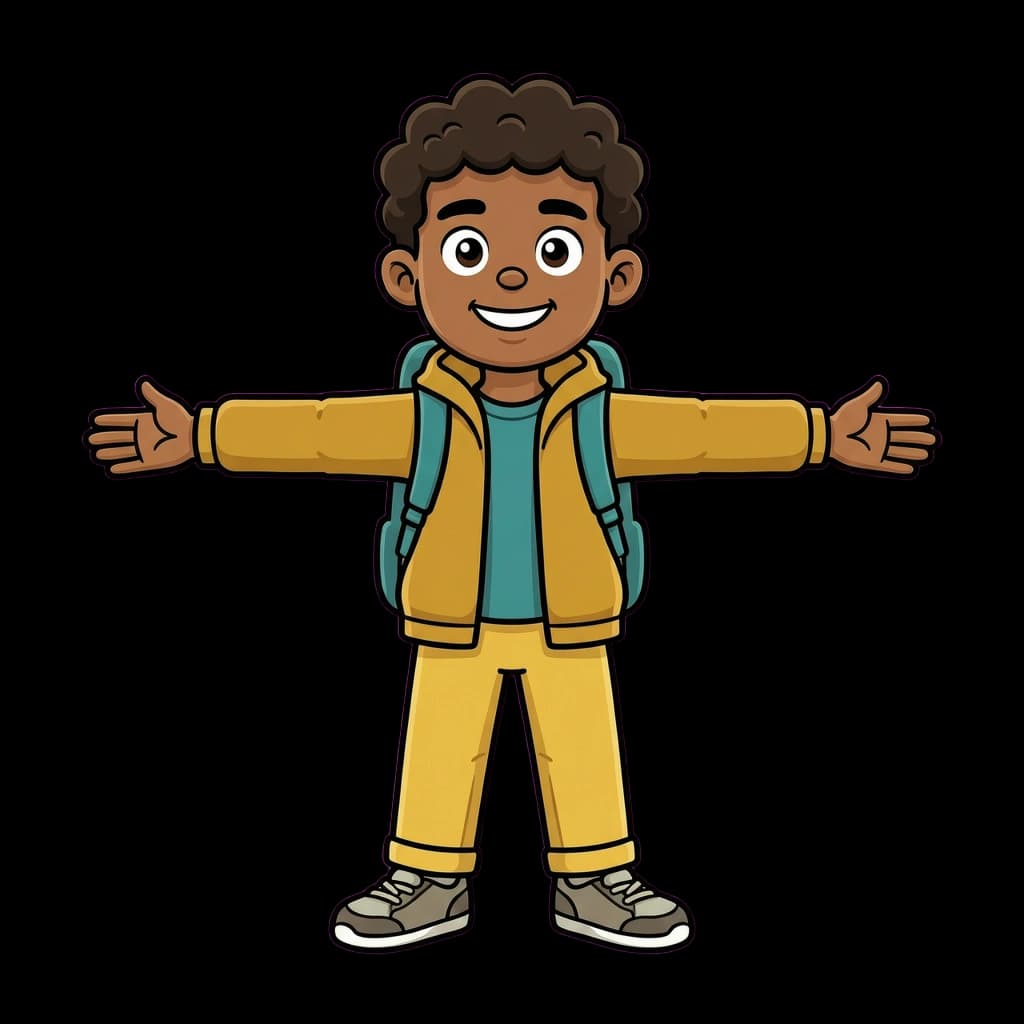 Milo the Explorer, a friendly human travel mascot with a backpack