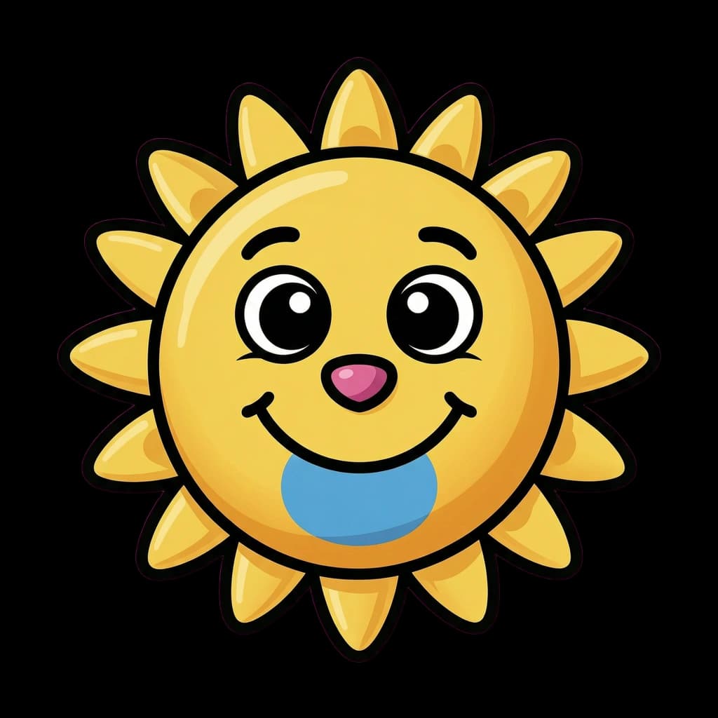 Sunny the Resort Host, a friendly cartoon sun mascot without arms or legs