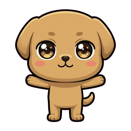 Dog mascot in the Chibi art style shown as a compact fitness mascot