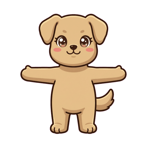 Dog mascot in the Kawaii art style shown as a gentle mindfulness mascot