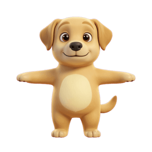 Dog mascot in the Pixar art style shown as a cinematic wellness brand mascot
